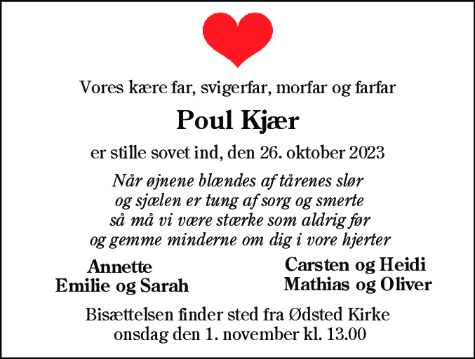 Dødsannonce for Poul Kjær