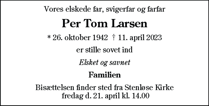 Dødsannonce for Per Tom Larsen