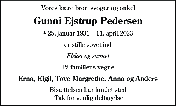 Dødsannonce for Gunni Ejstrup Pedersen