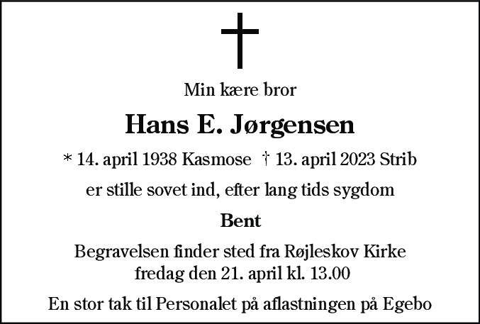 Dødsannonce for Hans Erik Jørgensen