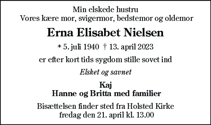 Dødsannonce for Erna Elisabet Nielsen