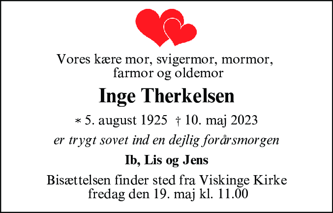 Dødsannonce for Inge Therkelsen