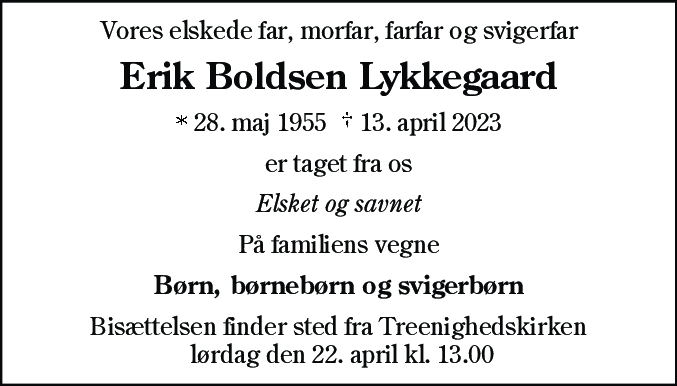 Dødsannonce for Erik Boldsen Lykkegaard