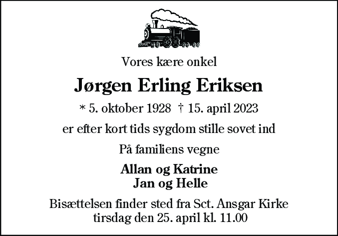 Dødsannonce for Jørgen Erling Eriksen