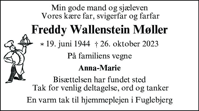 Dødsannonce for Freddy Wallenstein Møller