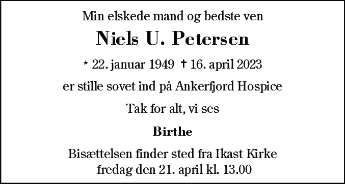 Dødsannonce for Niels Unbehaun Petersen