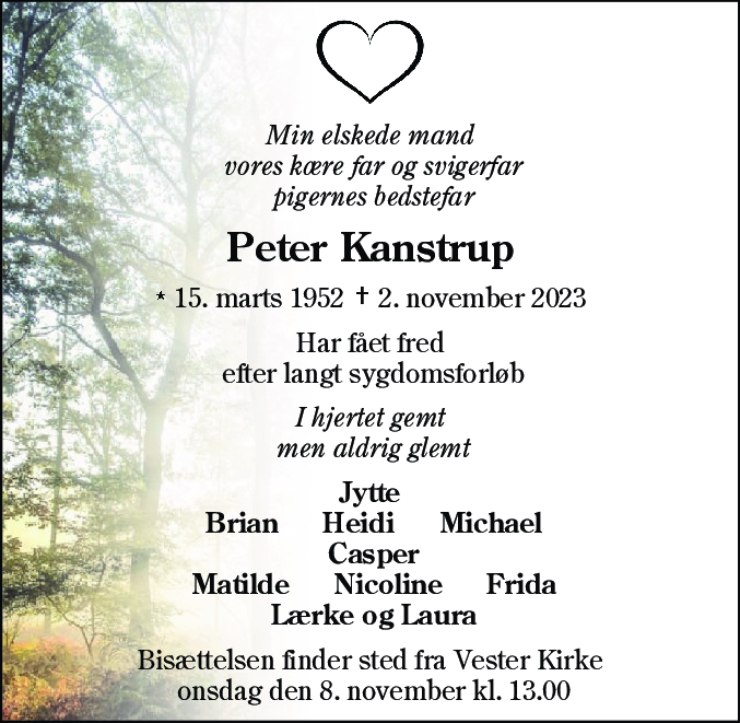 Dødsannonce for Peter Kanstrup