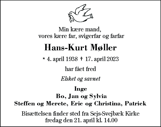 Dødsannonce for Hans-Kurt Møller