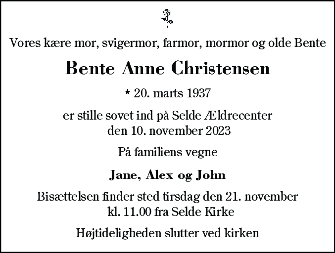 Dødsannonce for Bente Anne Christensen