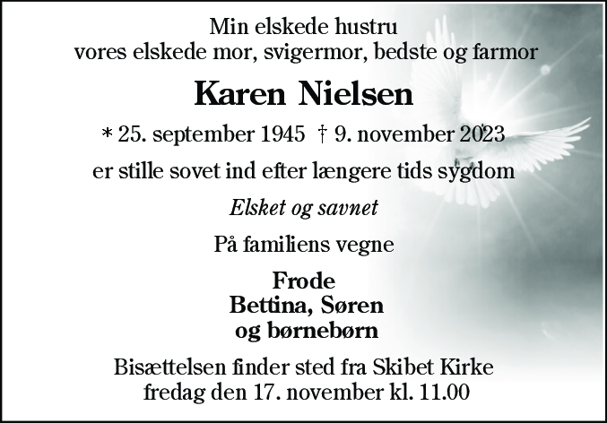 Dødsannonce for Karen Viola Nielsen