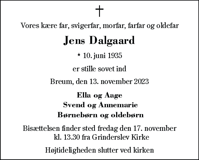 Dødsannonce for Jens Andersen Dalgaard