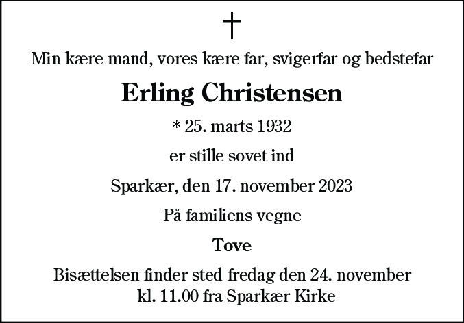 Dødsannonce for Erling Christensen