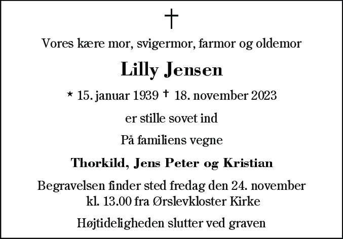 Dødsannonce for Lilly Jensen
