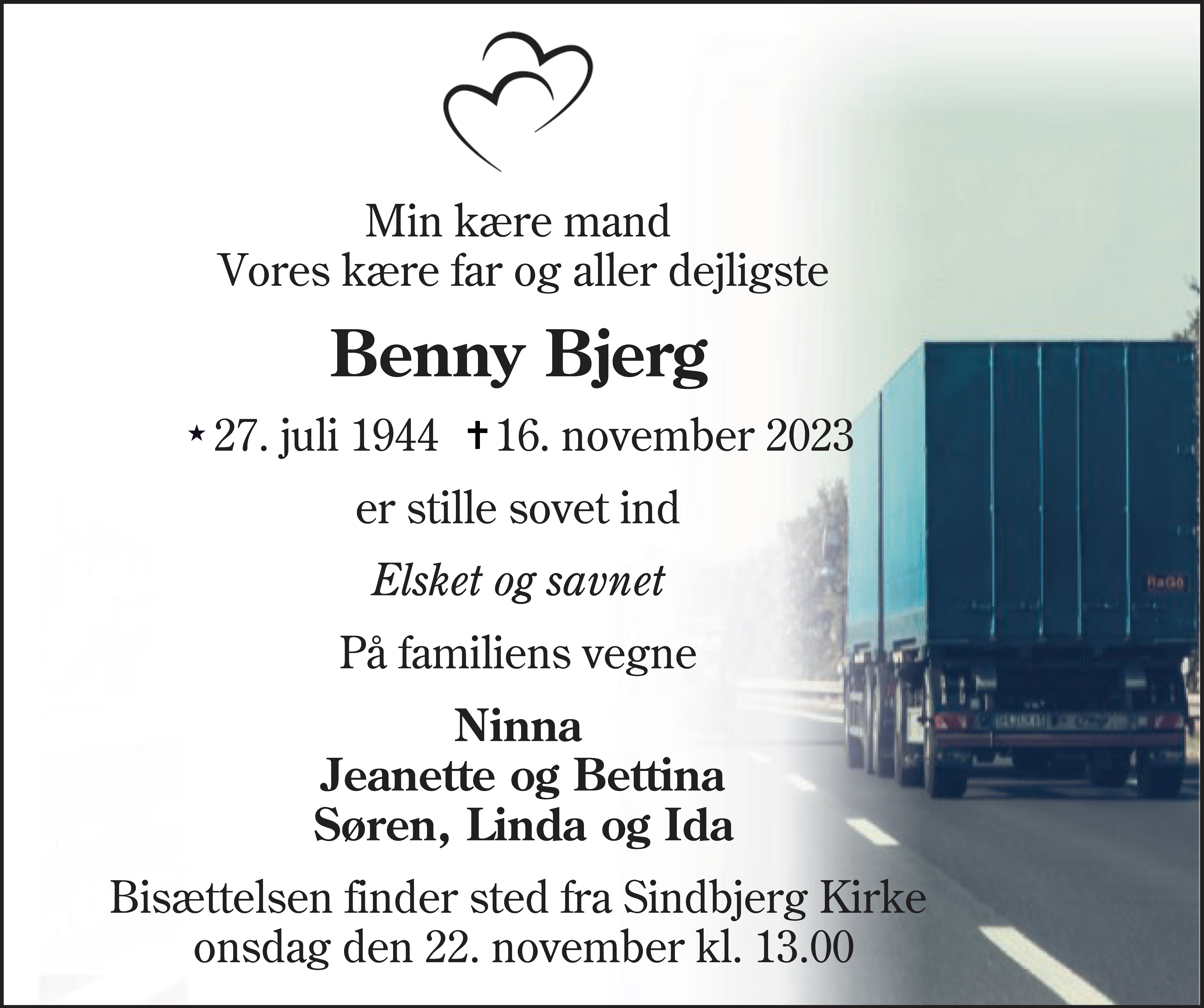 Dødsannonce for Benny Bjerg