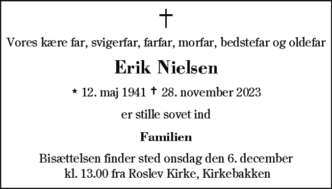 Dødsannonce for Erik Nielsen