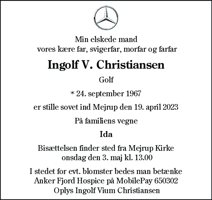 Dødsannonce for Ingolf Vium Christiansen