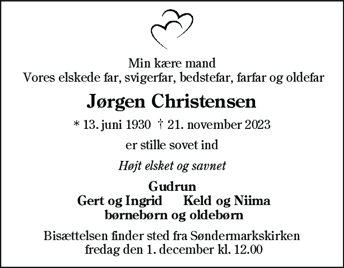 Dødsannonce for Jørgen Christensen