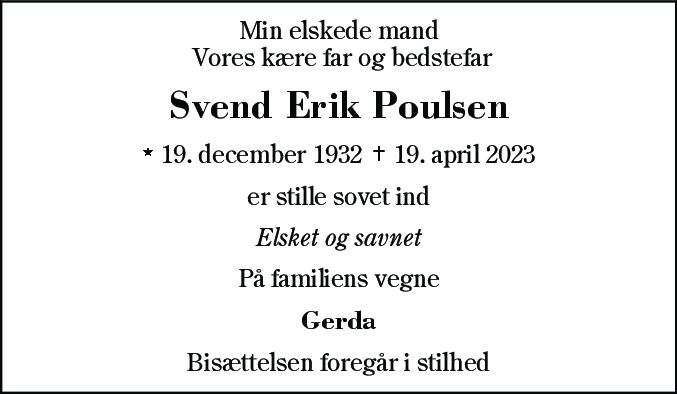 Dødsannonce for Svend Erik Poulsen
