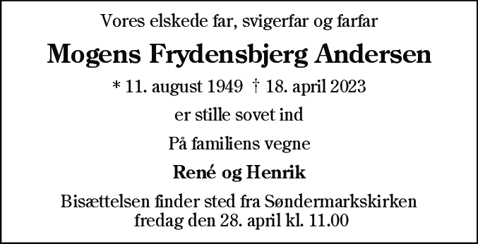 Dødsannonce for Mogens Frydensbjerg Andersen