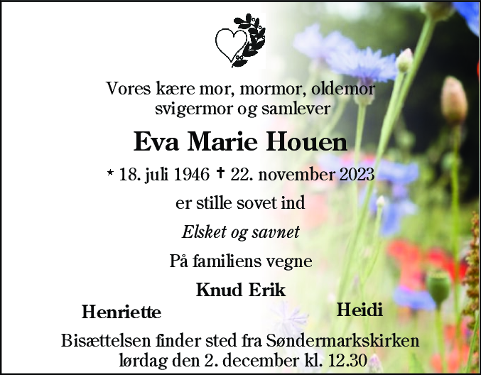 Dødsannonce for Eva Marie Houen