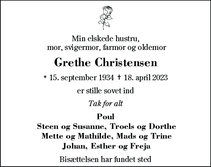 Dødsannonce for Manna Grethe Christensen