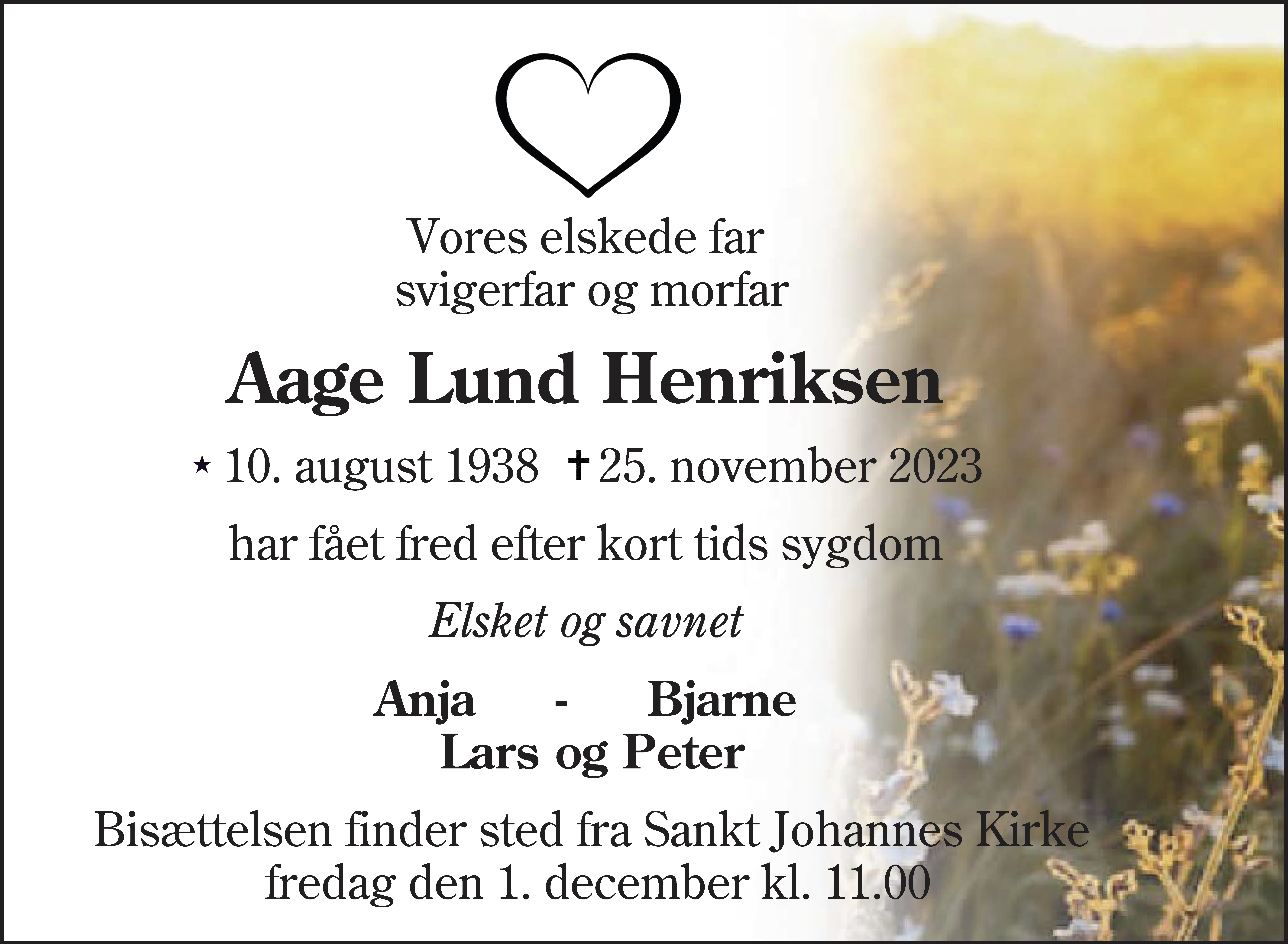 Dødsannonce for Aage Lund Henriksen