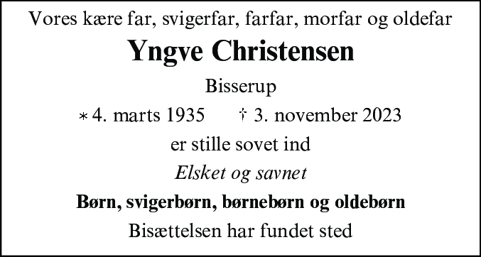 Dødsannonce for Yngve Christensen