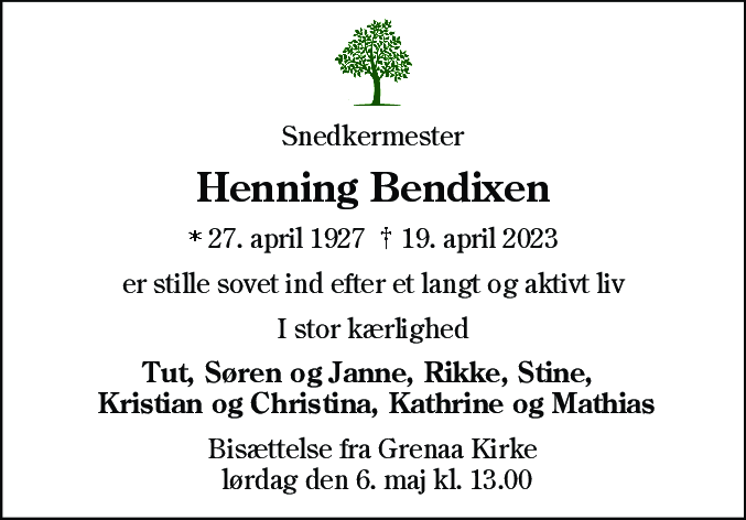 Dødsannonce for Henning Bendixen