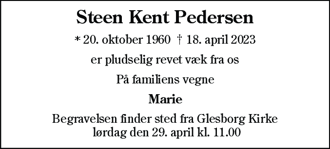 Dødsannonce for Steen Kent Pedersen