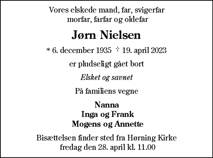 Dødsannonce for Jørn Nielsen