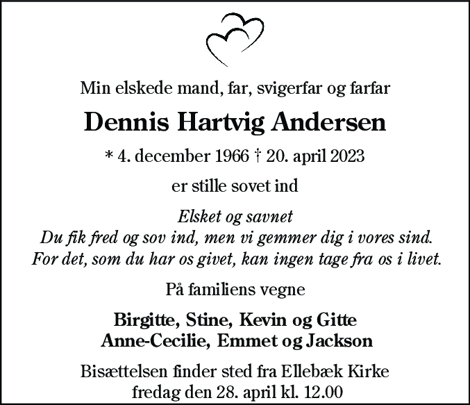 Dødsannonce for Dennis Hartvig Andersen