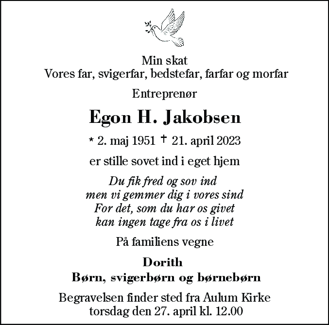 Dødsannonce for Egon Hyldgaard Jakobsen