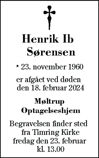 Dødsannonce for Henrik Ib Sørensen