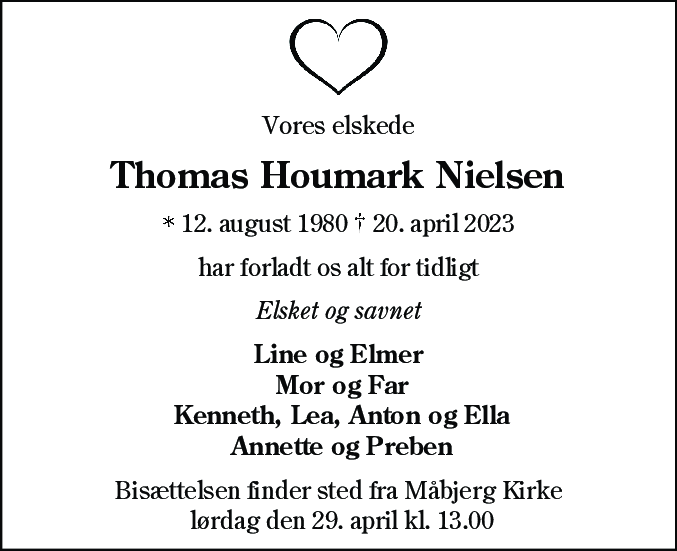 Dødsannonce for Thomas Houmark Nielsen