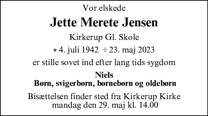 Dødsannonce for Jette Merete Jensen