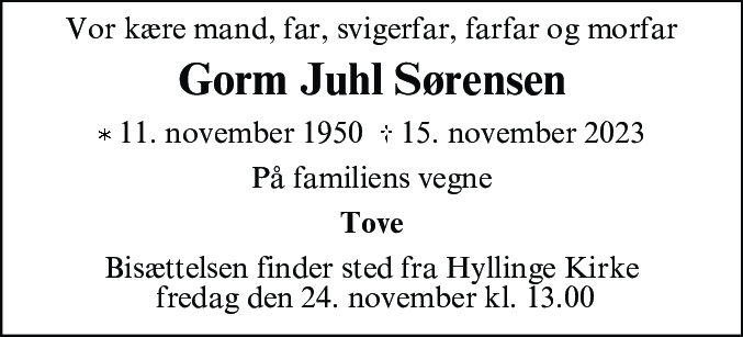 Dødsannonce for Gorm Juhl Sørensen