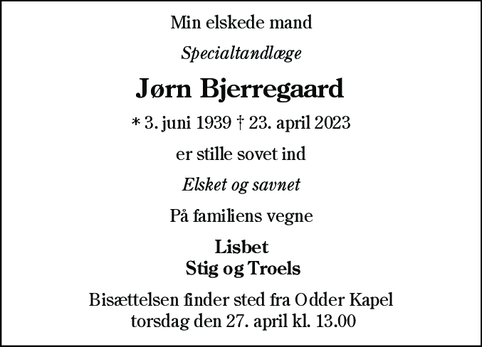 Dødsannonce for Jørn Bjerregaard