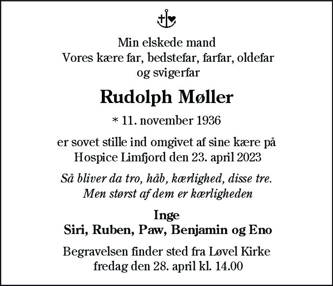 Dødsannonce for Rudolph Møller