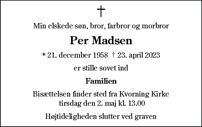 Dødsannonce for Per Madsen