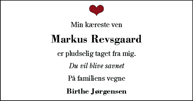 Dødsannonce for Markus Revsgaard