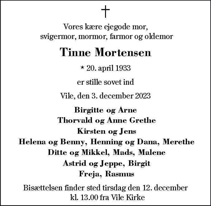 Dødsannonce for Ane Katrine Mortensen