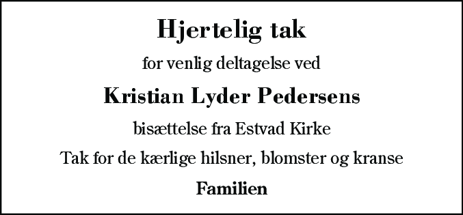 Dødsannonce for Kristian Lyder Pedersen