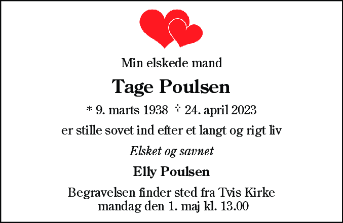 Dødsannonce for Tage Poulsen