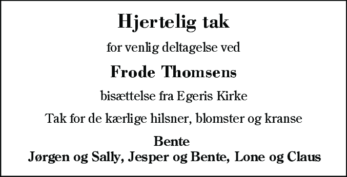 Dødsannonce for Frode Thomsen