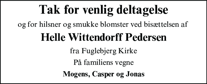 Dødsannonce for Helle Wittendorff Pedersen