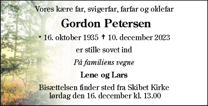 Dødsannonce for Ejler Gordon Petersen