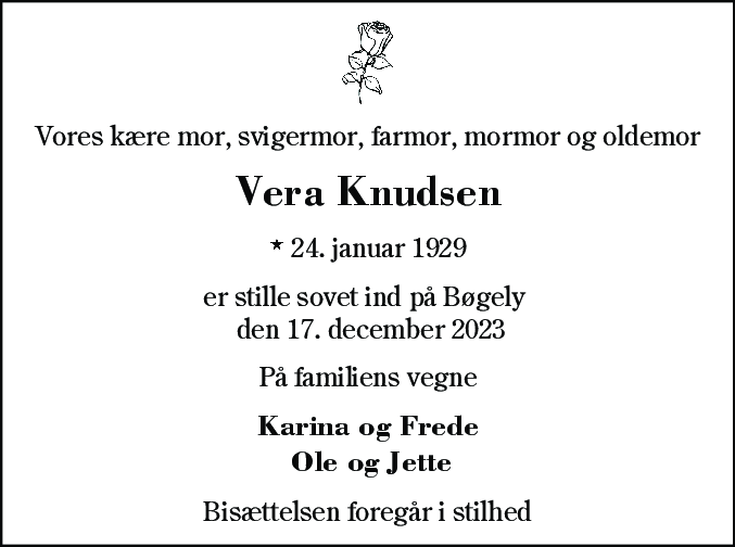 Dødsannonce for Vera Solveig Knudsen