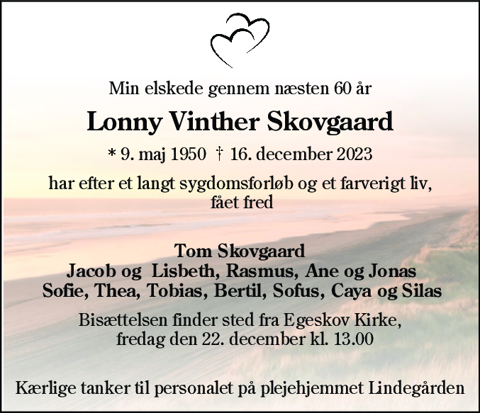 Dødsannonce for Lonny Vinther Skovgaard