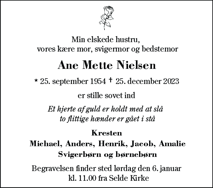 Dødsannonce for Ane Mette Kirstine Nielsen