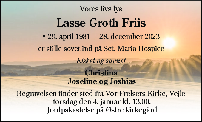 Dødsannonce for Lasse Groth Friis